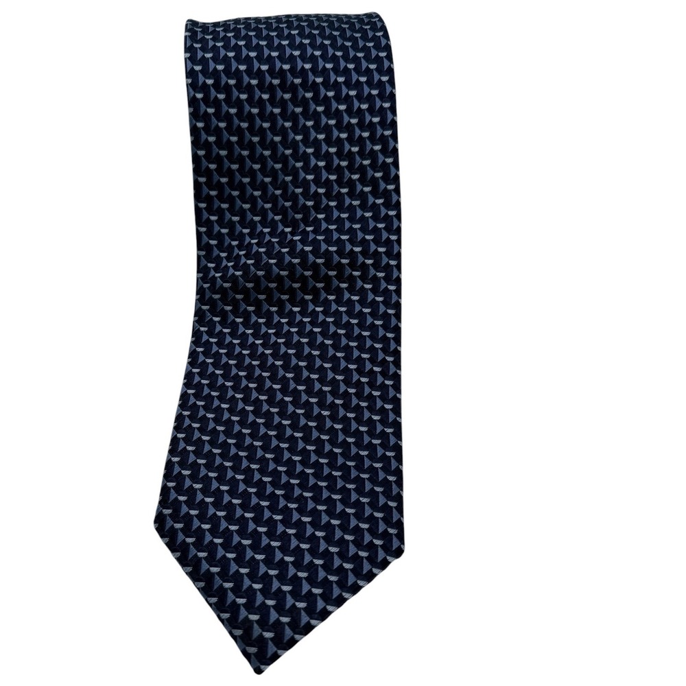 Haines & Bonner London Mens Silk Tie Navy Blue Geometric Handmade Necktie (TG10)
